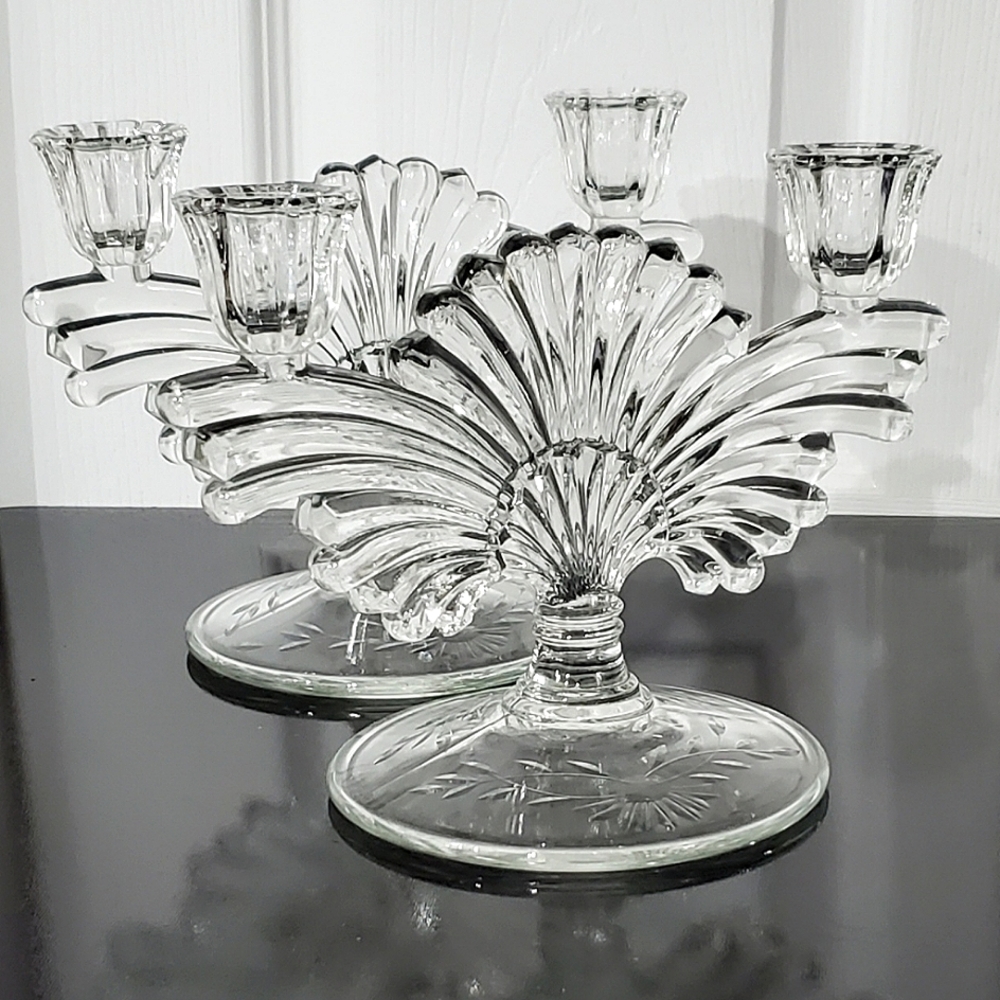 (2) 1930s "Pattern 221-2/Maya" 2 Light Candlesticks ✨️by Paden City Glass EUC - Picture 9 of 9